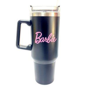 Barbie Black 40oz Tumbler Cup Handle & Straw Lid Hot Cold Stainless Meta…